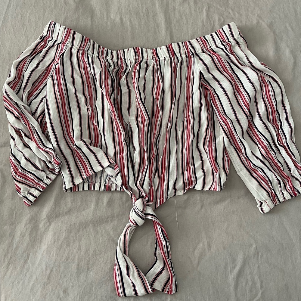 NWOT red white blue stripped off the shoulder top